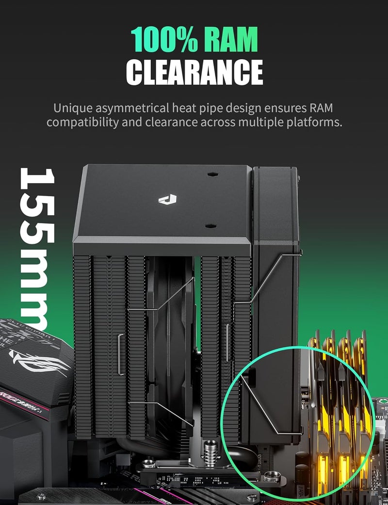 upHere CPU Cooler Air, Dual Tower CPU Cooler with 120mm PWM Fan,6 Heat Pipes CPU Air Cooler for AM5/AM4/AM3, Cooler for PC Compatible with Intel LGA 1851/1700/1150/2011/2066/1151/1155/1156(Black) - Image 3